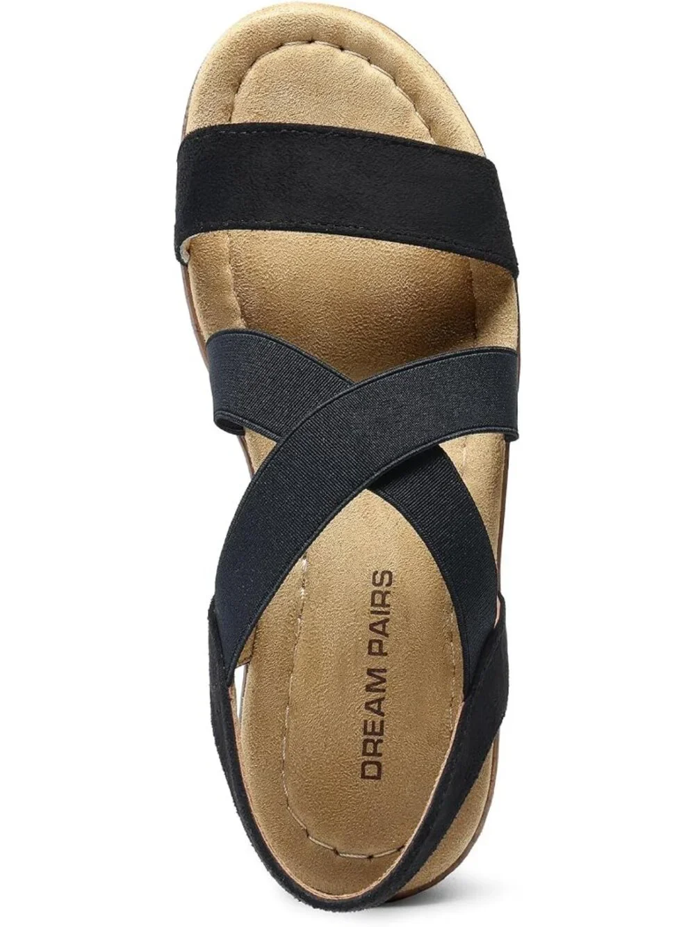Dream Pairs Women's Black Open Toe Ankle Strap Faux Suede Low Wedge Sandals